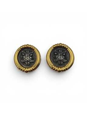 Fendi Janus Coin Clip On Earrings Gold Tone